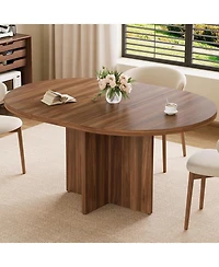 gaomon 43.3"–59" Extendable Round to Oval Hidden Storage Dining Table – Modern Cross Base Design