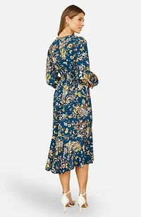 Yumi Women's Tie Knot Front Long Sleeve Midi Dress