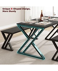 gaomon Kitchen Room Dining Table Set with Benches for 4, Sturdy Metal X Frame Space Saving