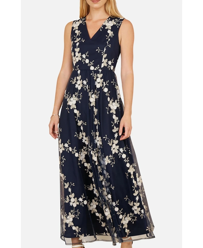 Yumi Women's Mesh Embroidered Maxi Dress