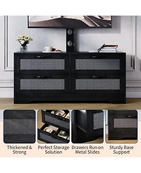 gaomon 4-Drawer Tv Stands for Living Room, Entertainment Center,4-Drawer Wicker-Style Mdf Tv Stand with Stand