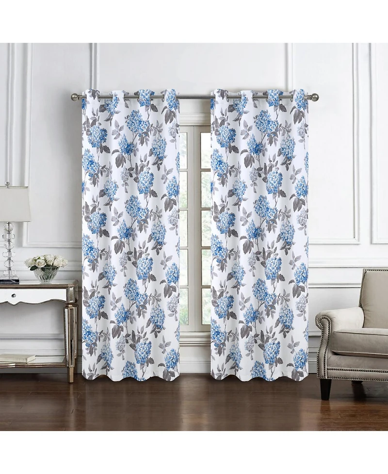 Olivia Gray 100% Polyester 200 Gsm Hydrangea Printed Blackout Grommet Curtain Panel 54" x 84"