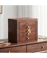 Yigii Luxury Walnut Jewelry Organizer with Mirror and Lock