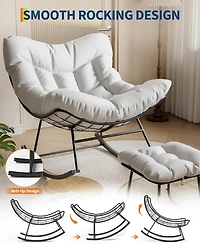 gaomon Oversized Outdoor Papasan Rocking Chair with Ottoman, Weather-Resistant Rattan Egg Rocker Metal Frame