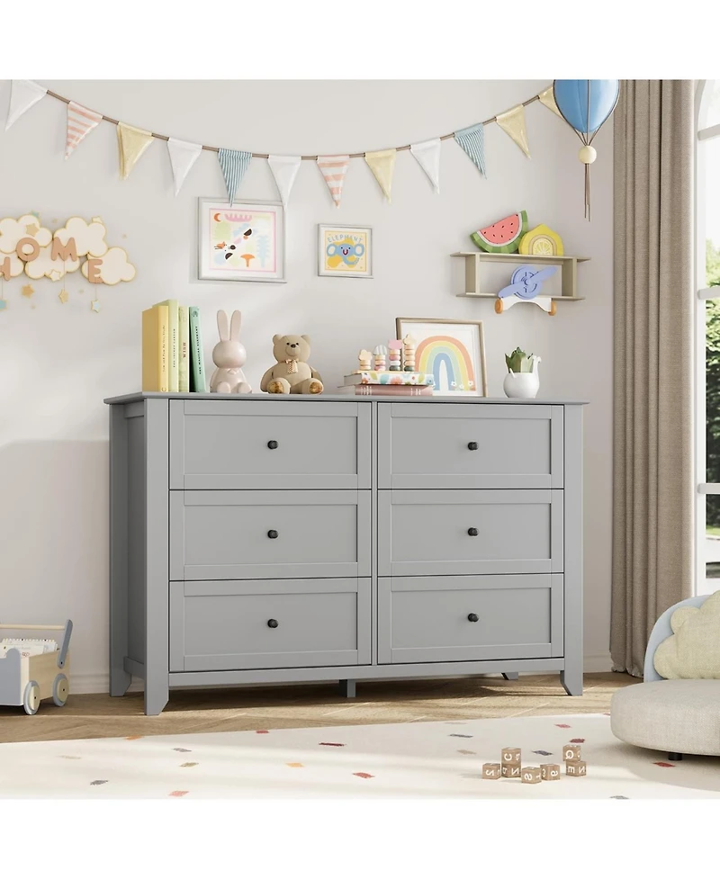 gaomon wooden construction features six deep drawers, metal knobs, and a wide 54-inch design, created as a modern dresser