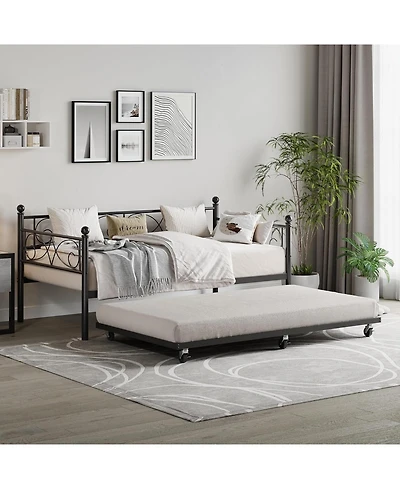 gaomon Twin Daybed with Trundle, Metal Trundle Bed, Space Saving Sofa Bed Frame & Guest Bed for Small Apartment, Bedroom, Living Room