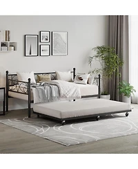 gaomon Twin Daybed with Trundle, Metal Trundle Bed, Space Saving Sofa Bed Frame & Guest Bed for Small Apartment, Bedroom, Living Room