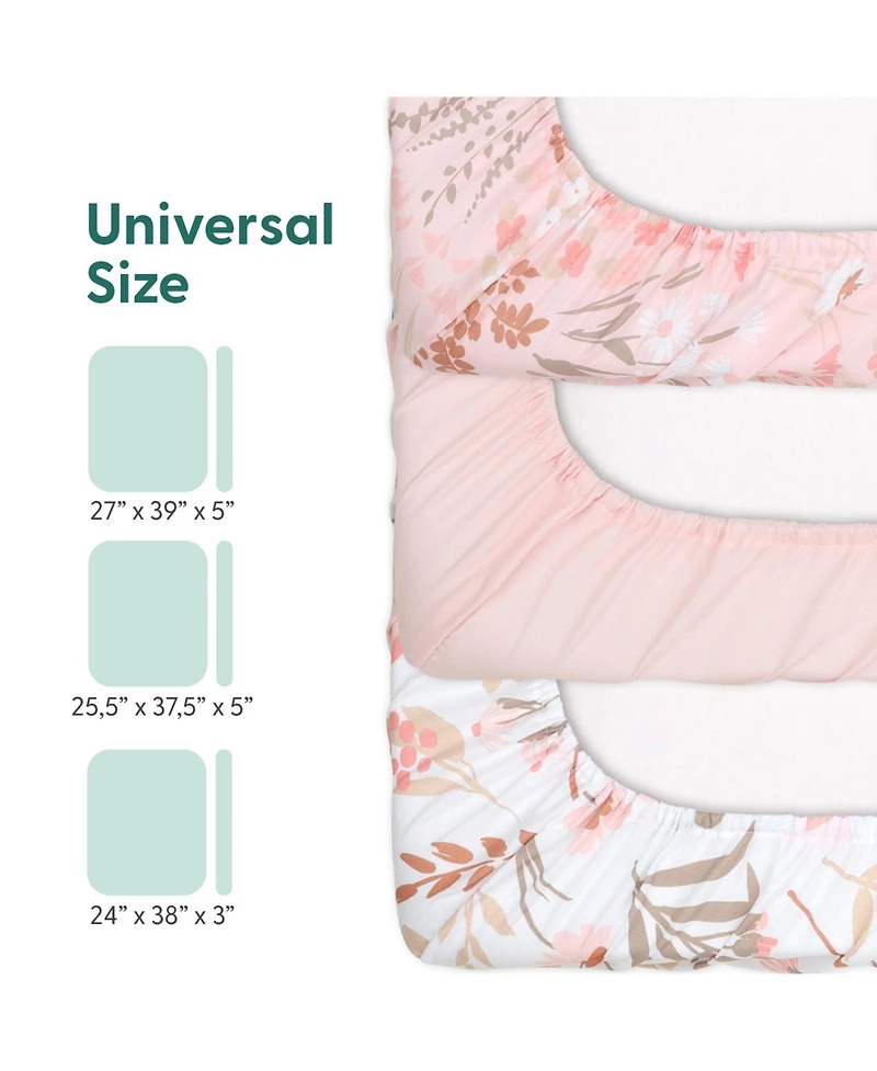 The Peanutshell Whimsical Floral 3-Pack Fitted Playard Sheets