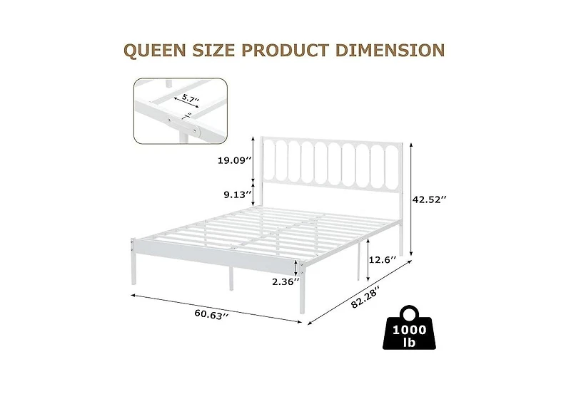 gaomon Queen Size Metal Bed Frame, Platform Bed with Wave Headboard and 2 Storage Drawers, Metal Mattress Foundation, No Box Spring Needed