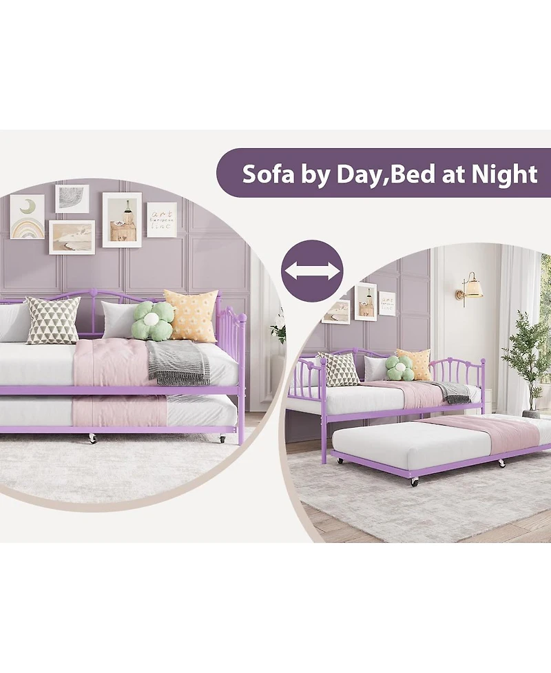 gaomon Daybed with Trundle, Metal Sofa Bed Frame with Steel Slat Support, Space-Saving Furniture for Living Room, Bedroom.