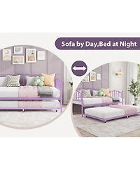 gaomon Daybed with Trundle, Metal Sofa Bed Frame with Steel Slat Support, Space-Saving Furniture for Living Room, Bedroom.