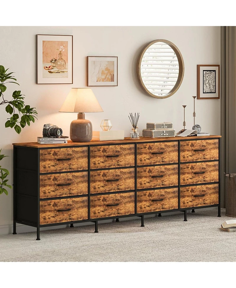 gaomon 70 Inch Dresser for Bedroom, Tv Stand for 65, 75, 80 Inch Tv, 12 Fabric Drawer Long Dresser