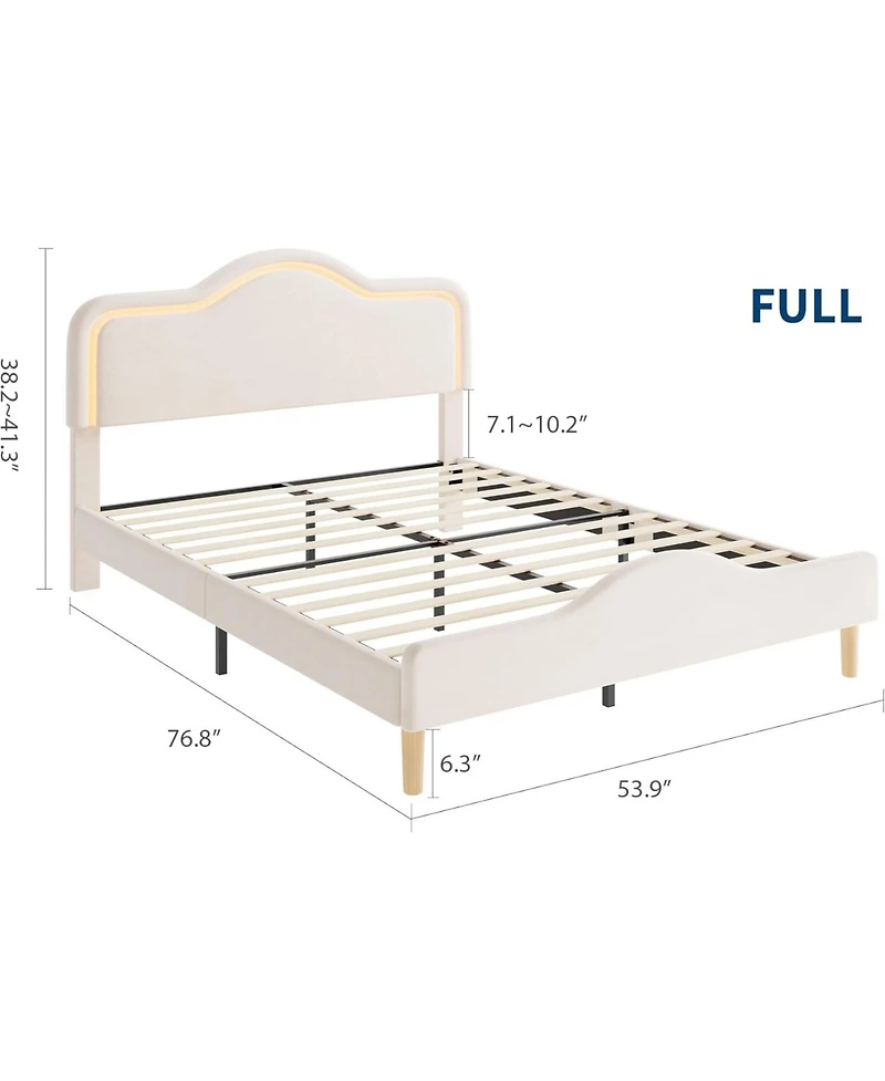 gaomon Full Size Upholstered Bed Frame with Adjustable Led Headboard, Velvet Platform Bed with Footboard and Wooden Slat Support