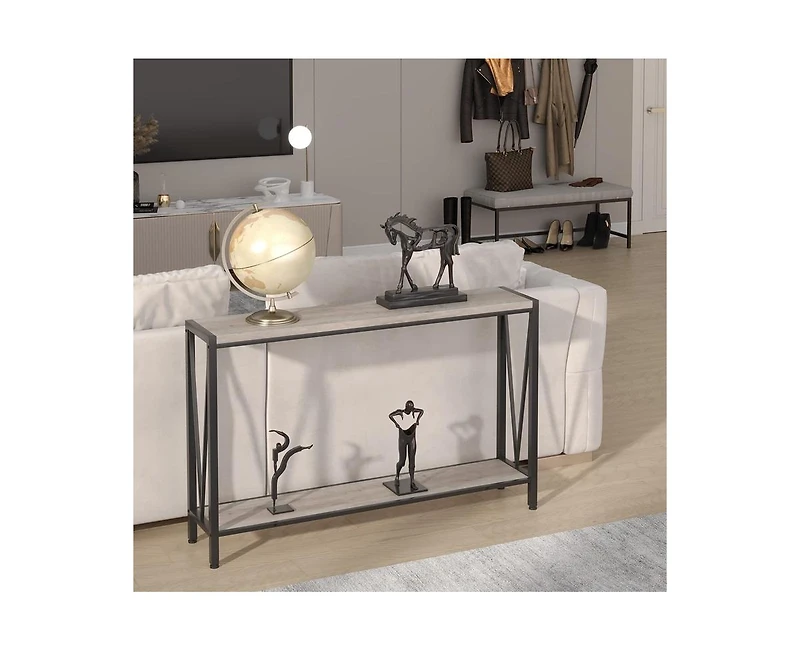 gaomon Console Table, 43.0" Entryway Table with Storage, Industrial Sofa Table with V Design, 2-Tier Narrow Console Table