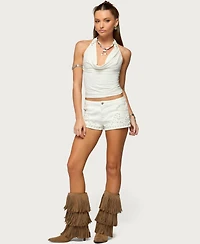Edikted Women's Studded Patchwork Low Rise Denim Shorts