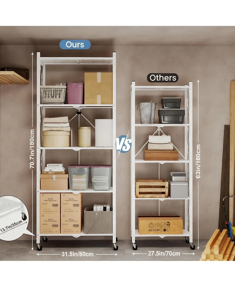 Yigii 5-Tier Folding Metal Shelf, No Tools, 2 Modes, Heavy Duty