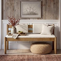Tribesigns Solid Wood Entryway Bench, 49" Dining Bench with Back, Wood Settee Bench with Upholstered Seat, Farmhouse Bedroom Bench