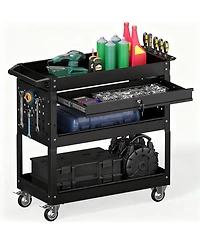 Yigii 3 Tier Rolling Tool Cart with Drawer & Pegboard, 550 lbs Capacity, Easy Assembly