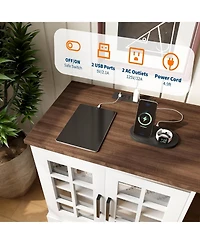 gaomon 24" Farmhouse End Table, Rustic Square Nightstand Sofa Side Table with Charging Station Adjustable Storage Shelf