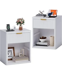 gaomon Fluted Nightstand with Charging Station, Bedside Table with Drawers and Open Storage Space, 2PCS