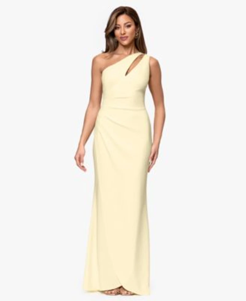 B A By Betsy Adam Womens One Shoulder Side Ruched Ball Gown