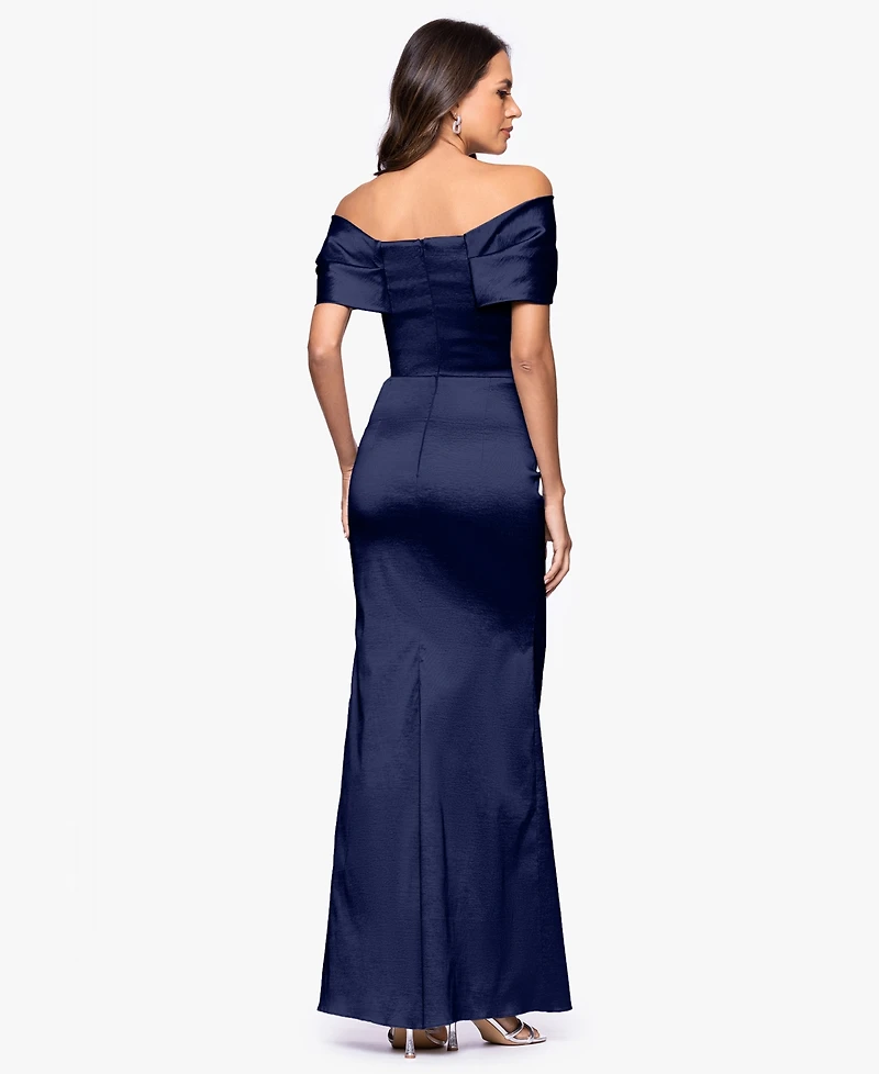 Betsy & Adam Women's Off-The-Shoulder Ruched Long Gown