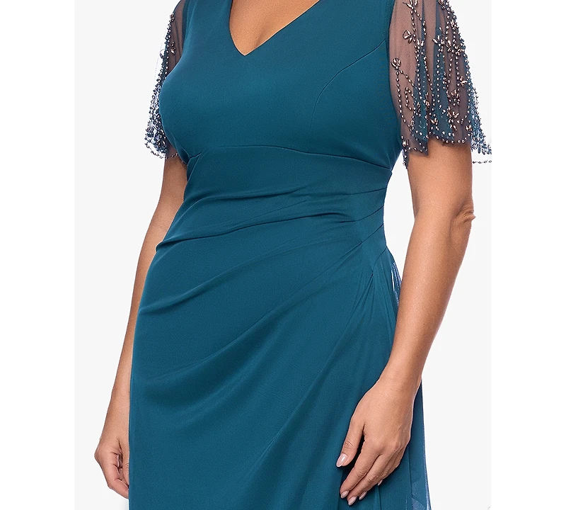 Xscape Plus Lace-Sleeve Dress