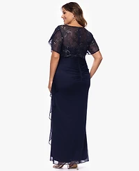 Xscape Plus-Size V-Neck Short-Sleeve Ball Gown