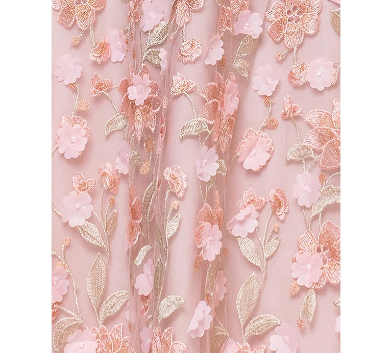 Xscape Plus-Size Short-Sleeve 3D Floral Embroidered Ball Gown