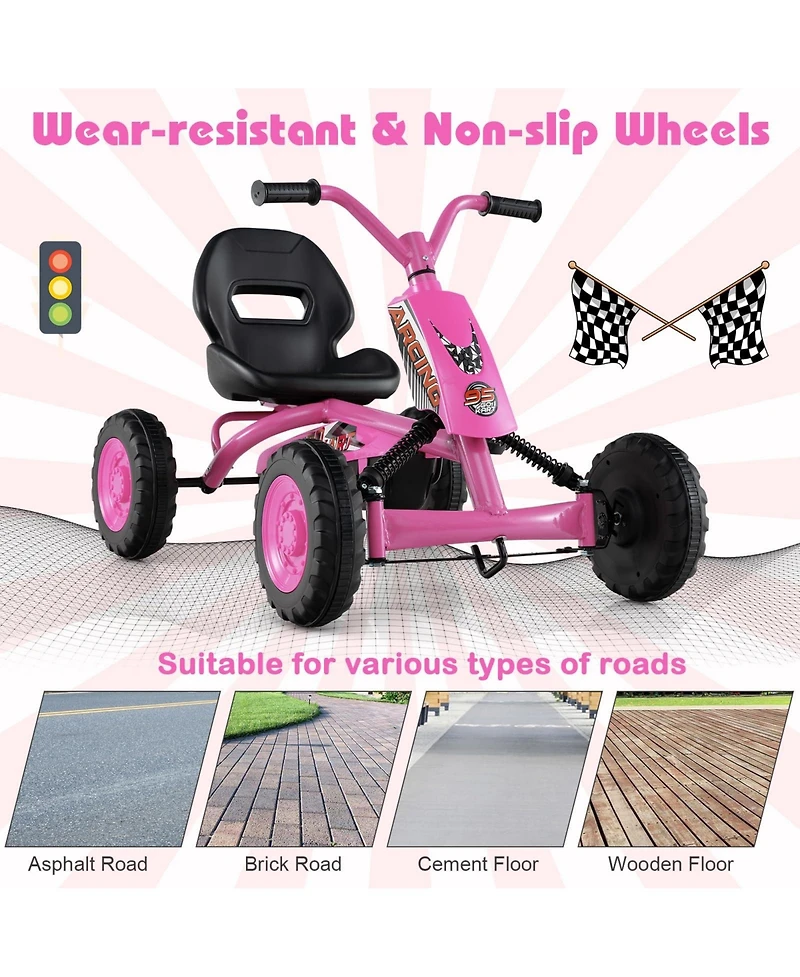 Mecale Go Kart for Kids 4 Wheel with Steering Handlebars and Adjustable