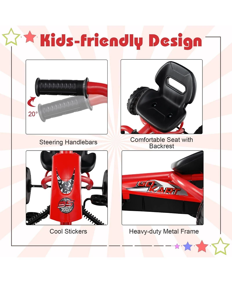 Mecale Go Kart for Kids 4 Wheel with Steering Handlebars and Adjustable