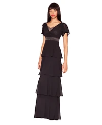 White Tie by Shani Women's V-Neck Ruffle Ball Gown