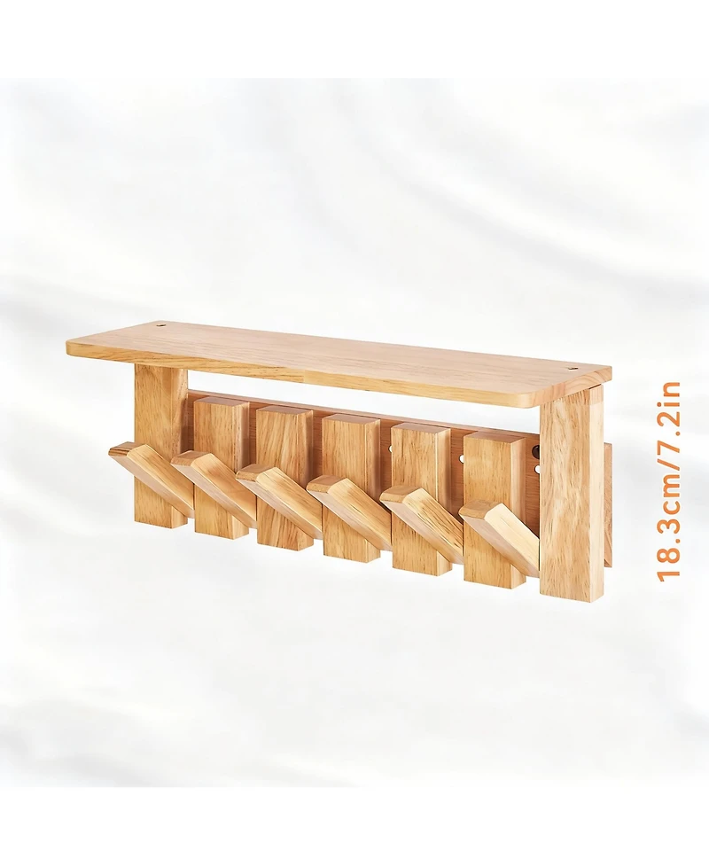 Yigii Space-saving Wall Coat Rack with Hooks and Shelf for Hanging Clothes, Hats, Keys