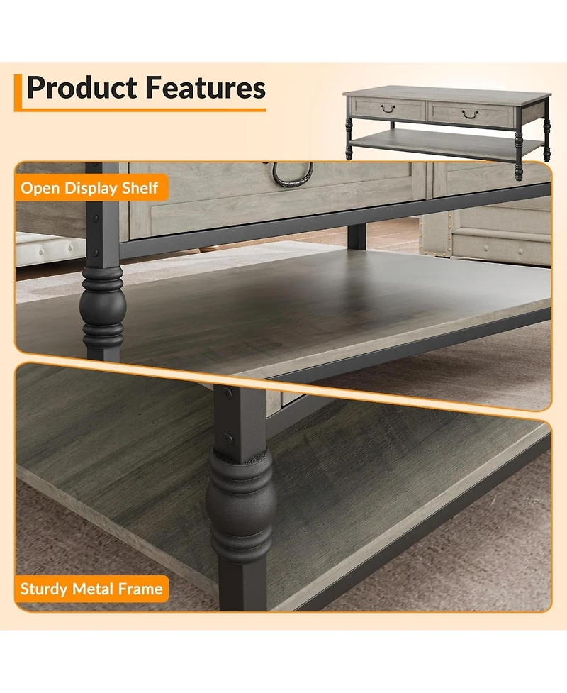 gaomon 41" Coffee Table with 2 Storage Drawers