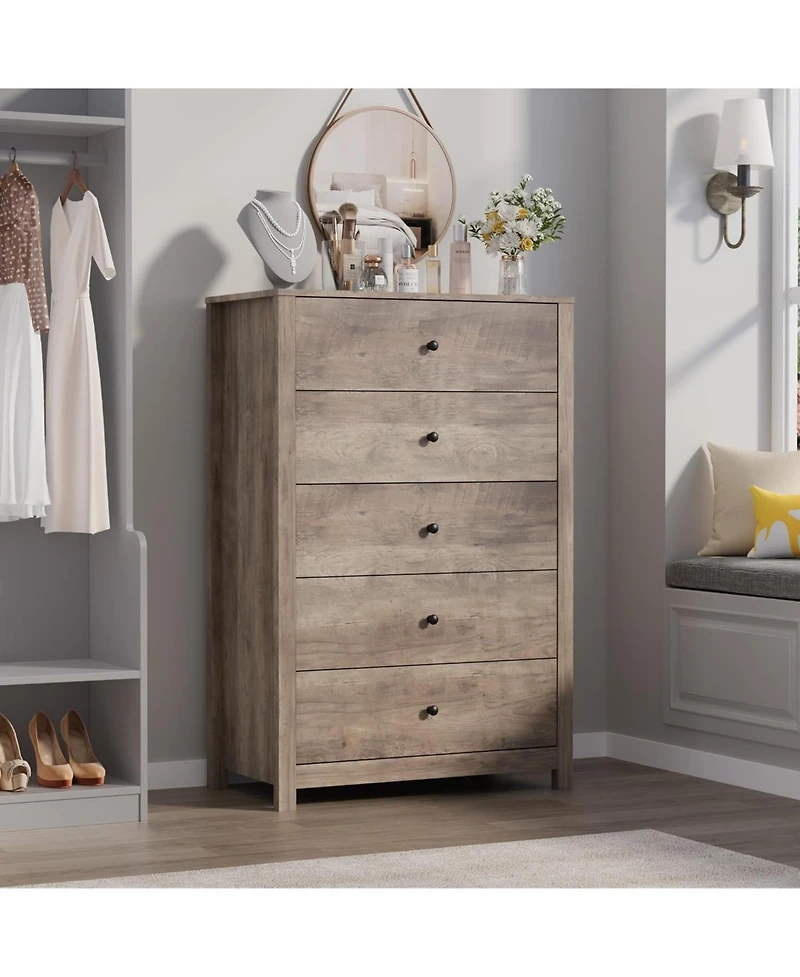 gaomon Modern 5-Drawer Dresser, Simple Wooden Chest with Deep Drawers, Space-Saving Storage for Bedroom, Living Room