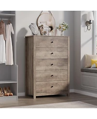gaomon Modern 5-Drawer Dresser, Simple Wooden Chest with Deep Drawers, Space-Saving Storage for Bedroom, Living Room