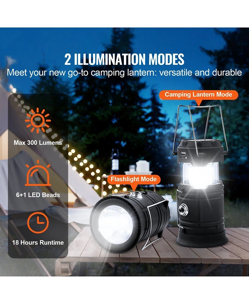 Draft - Mecale 4-Pack Rechargeable Led Camping Lanterns, Solar and Usb Charging, Collapsible, Power Bank Function