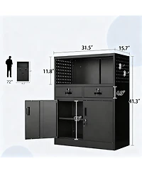 Yigii Heavy Duty Metal Cabinet with 2 Drawers & Locking Doors for Home, Office, Garage