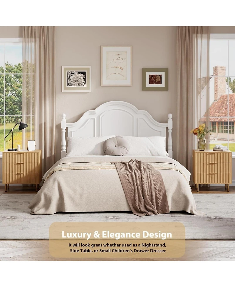 gaomon Natural 3 Drawer Dresser for Bedroom, Fluted Dresser with Large Drawers and Sturdy Legs Support