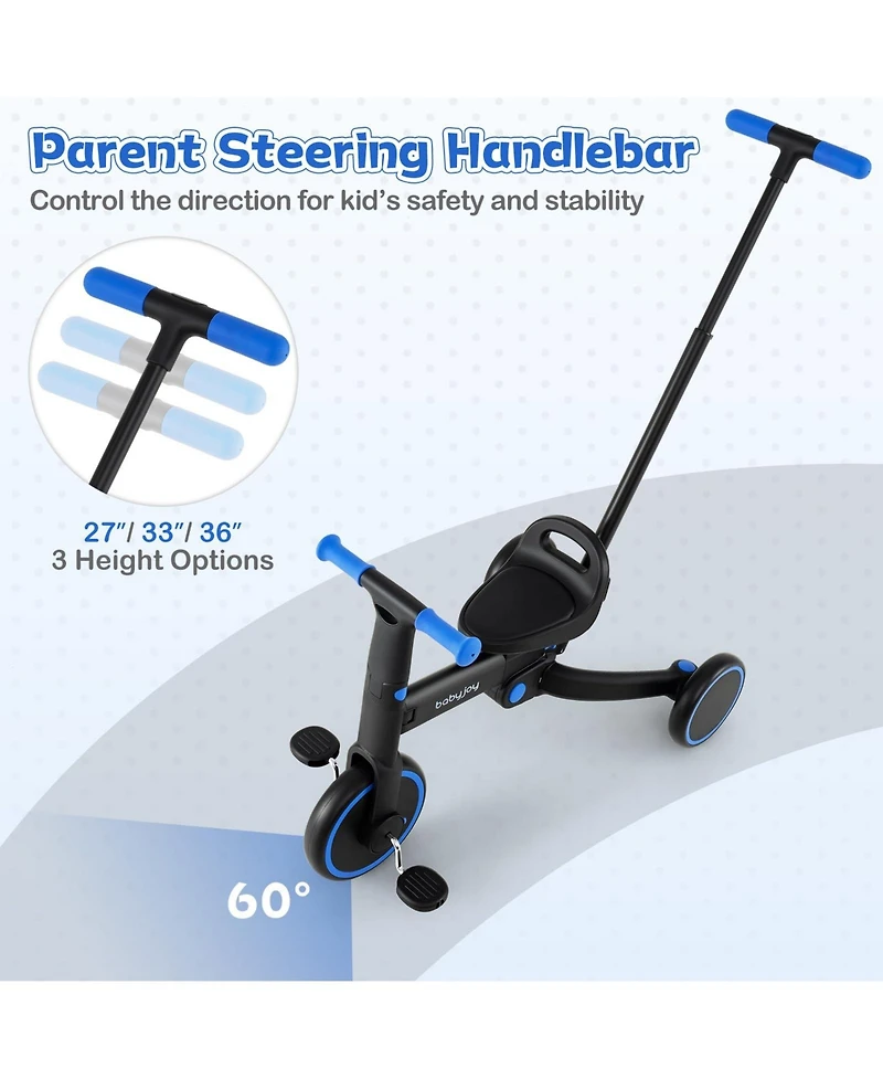 Mecale 4-in-1 Foldable Toddler Tricycle with Push Handle with Adjustable Seat