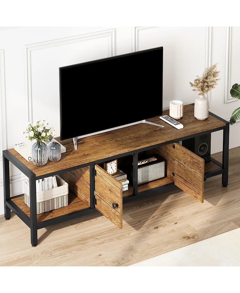 gaomon 58" Wooden Farmhouse Tv Stand for Bedroom, Fits 65" TVs, Cabinet with Open Storage Shelves