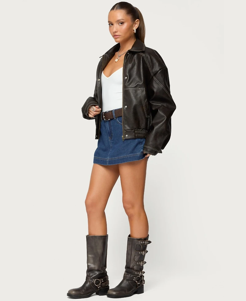 Edikted Women's Felica High Rise Denim Mini Skort