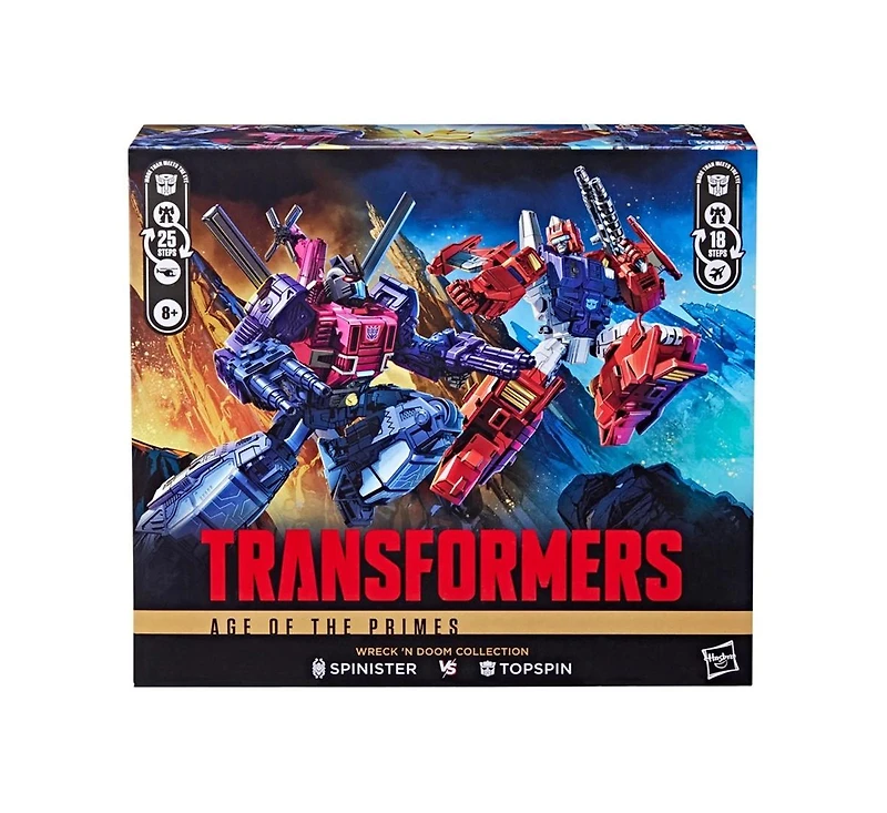 Transformers Topspin vs Spinister Set of 2 Deluxe Class | Transformers: Age of the Primes Wreck 'n Doom Collection | Hasbro, Takara Tomy