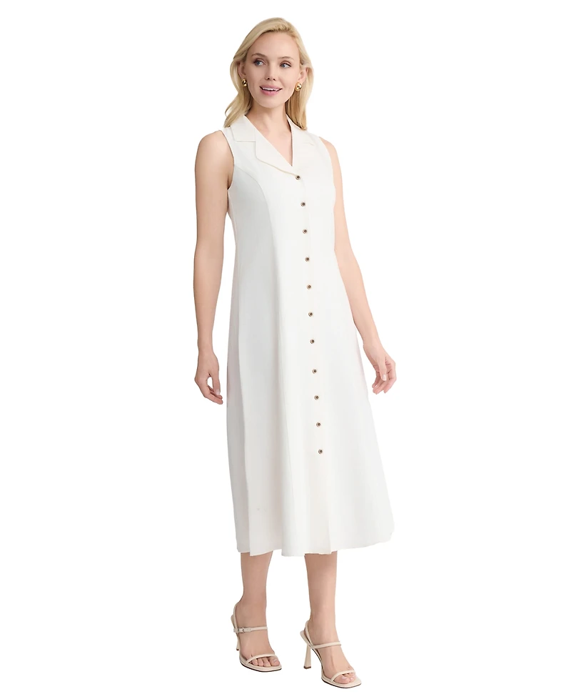 Jones New York Petite Sleeveless Collared Maxi Shirt Dress