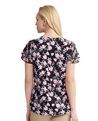 Jones New York Petite Double Flutter Short-Sleeve Top