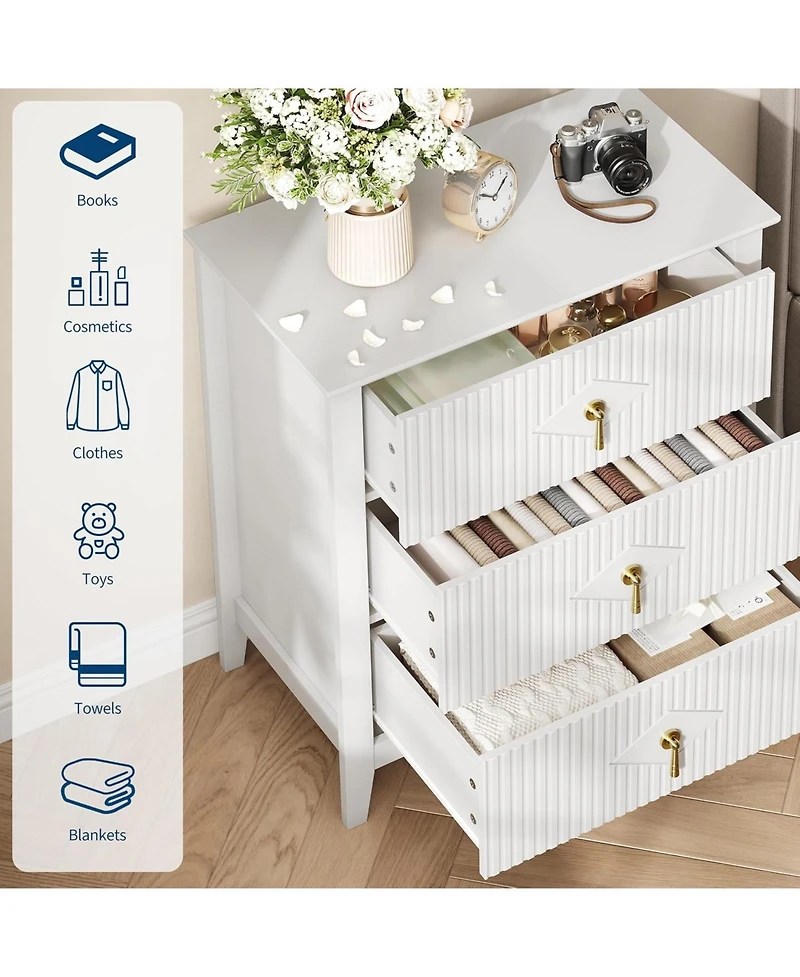 gaomon "28" wide modern 3 drawer dresser with metal handle—wood storage chest for bedroom or living room."