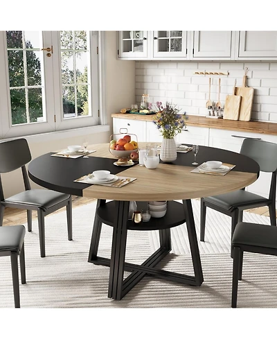 gaomon Round Dining Table for 4-6, 47.2" Farmhouse Kitchen with Storage, Circle Dinner Tables Kitchen, Room, Living Room
