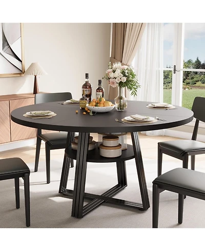 gaomon Round Dining Table for 4-6, 47.2" Farmhouse Kitchen with Storage, Circle Dinner Tables Kitchen, Room, Living Room