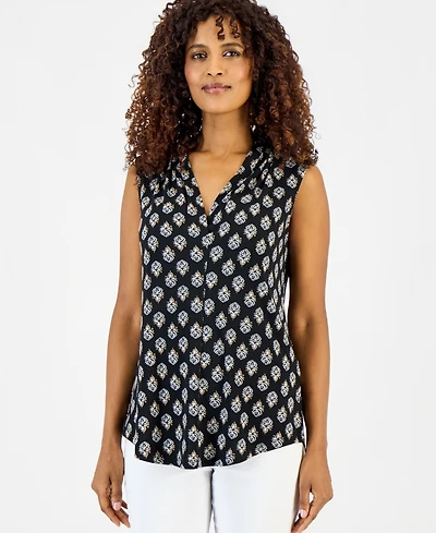 Jm Collection Women's Printed Sleeveless V-Neck Knit Top, Macy's Exclusive