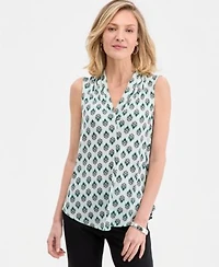Jm Collection Womens Printed Sleeveless V Neck Knit Top Macys Exclusive